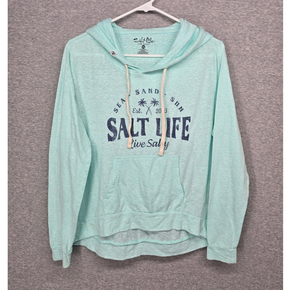 Salt Life Live Salty Hoodie Women Small Mint Green Sea Sand Sun Pullover Flawed